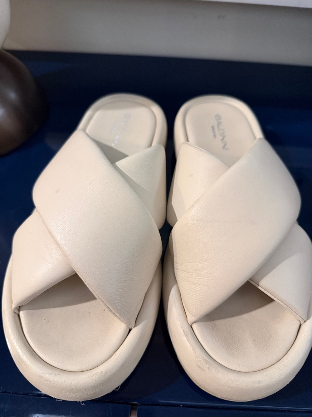 Baldinini Ivory Cross-Band Slide Mules